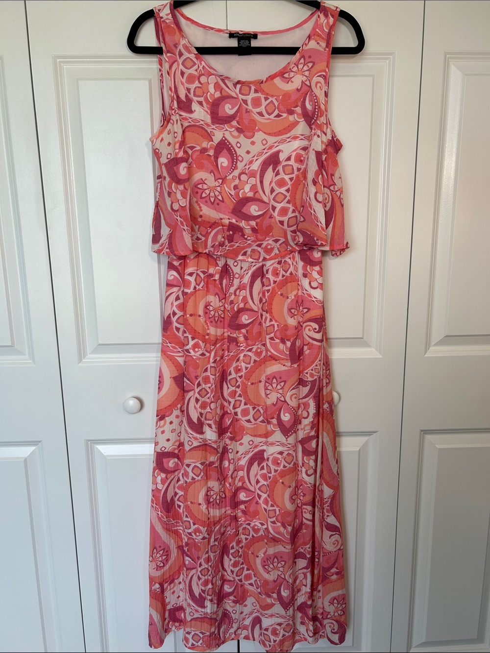 Robert Louis Coral Pink and Peach Printed Maxi Dress